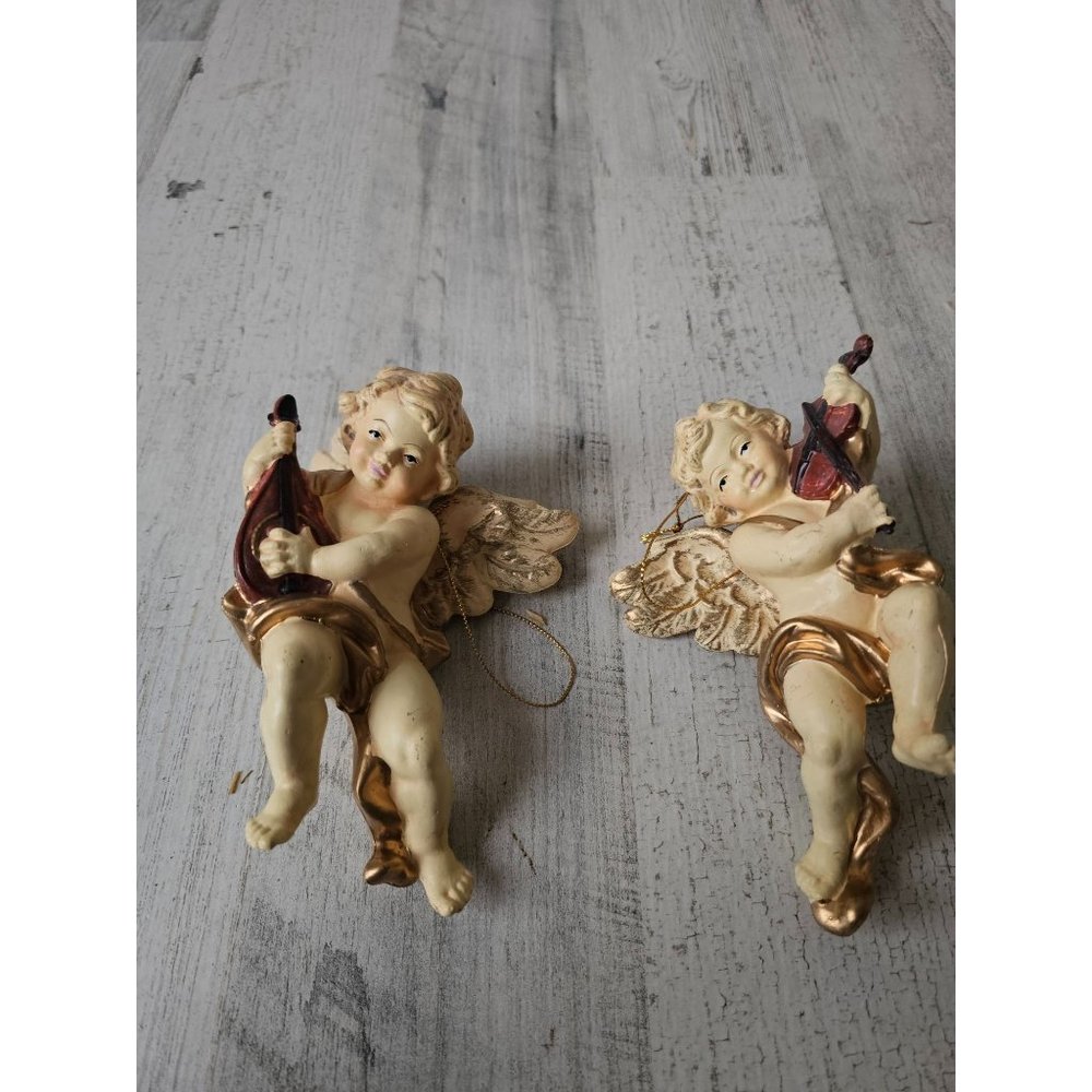 Vintage hanging cherub angel baby musical banjo Xmas Nativity statue religious d - Picture 1 of 14
